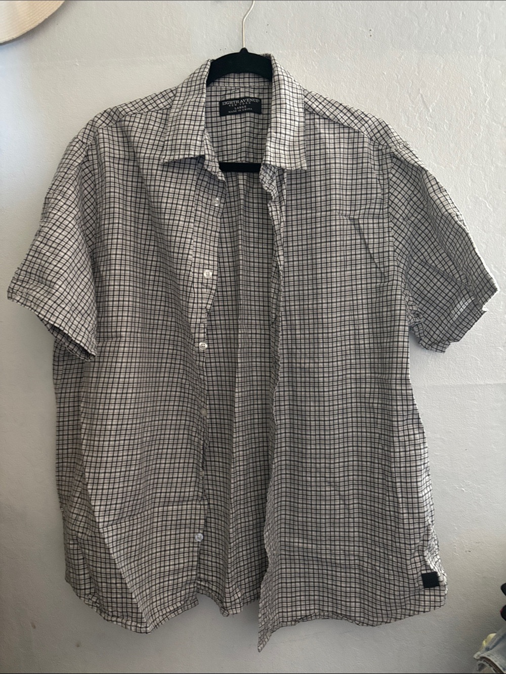 Men's Short-Sleeve Checked Button-Down Shirt - Black & White - Picture 1 of 5